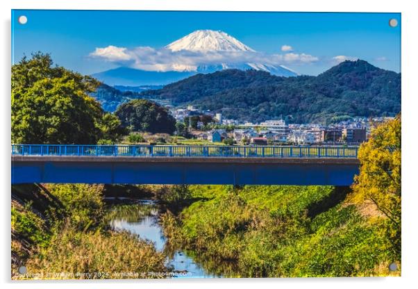 Colorful Autumn Small Bridge Mount Fuji Hiratsuka Kanagawa Japan Acrylic by William Perry