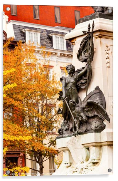 Lady Liberty General Rochambeau Statue Lafayette Park Autumn Was Acrylic by William Perry