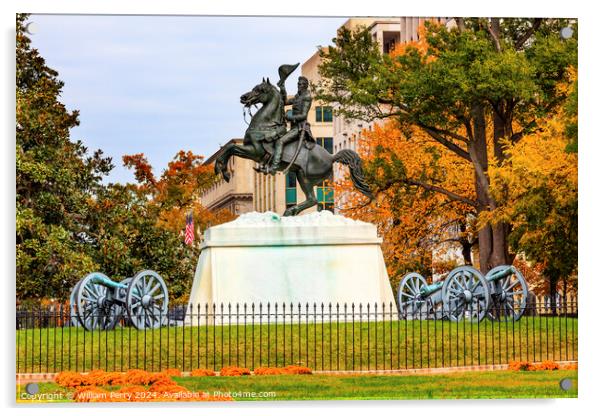 Jackson Statue Canons Lafayette Park Autumn Washington DC Acrylic by William Perry
