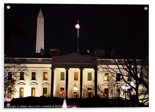 White House Washington Monument Night Pennsylvania Ave Washingto Acrylic by William Perry
