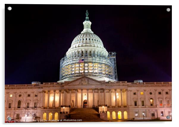 US Capitol Noth rSide Construction Night Stars Washington DC Acrylic by William Perry