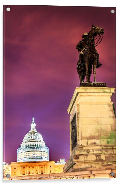 US Grant Statue Memorial US  Capitol Construction Evening Stars  Acrylic by William Perry