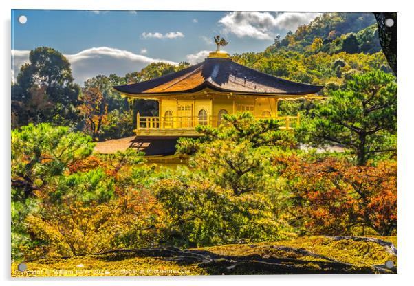 Fall Leaves Kinkaku-Ji Golden Pavilion Buddhist Temple Kyoto Jap Acrylic by William Perry