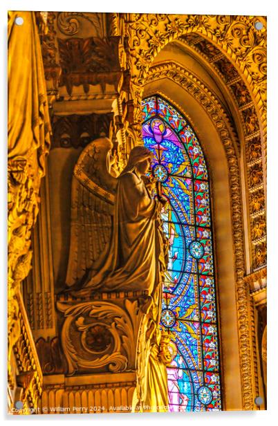 Angel Statue Stained Glass Basilica of Notre Dame Lyon France Acrylic by William Perry
