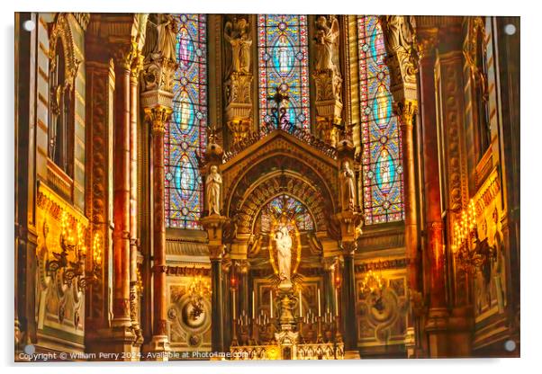 Mary Statue Altar Stained Glass Basilica Notre Dame Lyon France Acrylic by William Perry