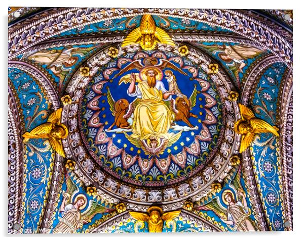God Mosaic Basilica of Notre Dame Lyon France Acrylic by William Perry