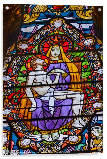 Mary Pieta Stained Glass Basilica of Notre Dame Lyon France Acrylic by William Perry