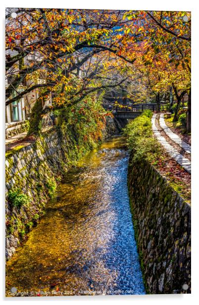 Orange Berries Fall Philosopher's Walk Canal Kyoto Japan Acrylic by William Perry