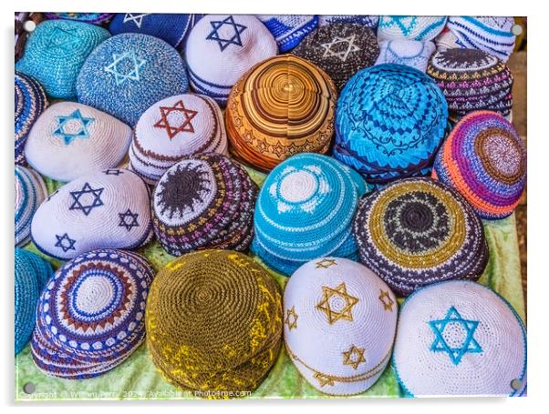 Kippahs Yarmulkes Jewish Hats Covers Tsefat Israel Acrylic by William Perry