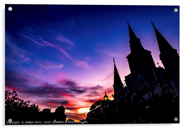 Sunset Saint Louis Cathedral Cabildo New Orleans L Acrylic by William Perry