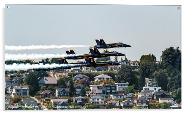 Blue Angels Close Flying Over Seattle Houses Washi Acrylic by William Perry