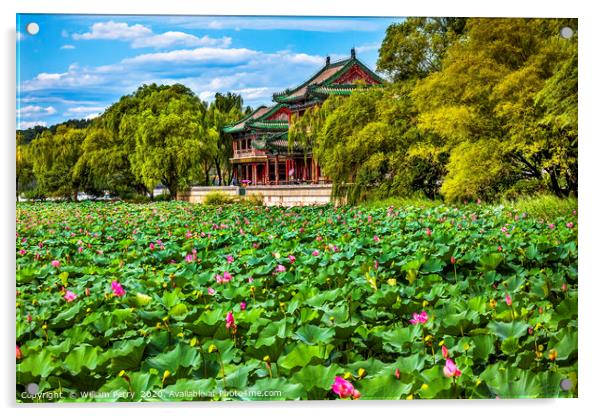Red Pavilion Lotus Garden Summer Palace Beijing Ch Acrylic by William Perry