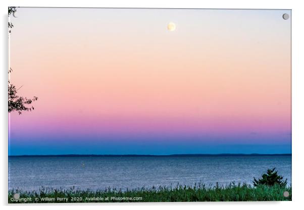 Summer Sunset Ocean Moon Padanaram Dartmouth Massa Acrylic by William Perry
