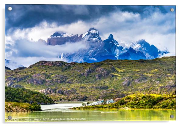 Grey Lake Paine Horns Torres del Paine National Pa Acrylic by William Perry