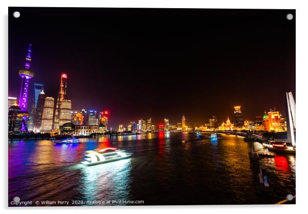 Monument Heroes Huanpu River Bund Night Lights Sha Acrylic by William Perry