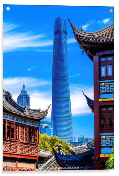Shanghai China Old and New Shanghai Tower and Yuyu Acrylic by William Perry