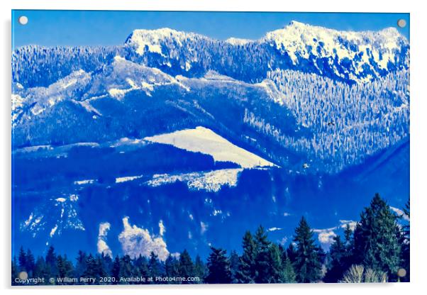 Snow Capped Mountains Bellevue Washington Acrylic by William Perry
