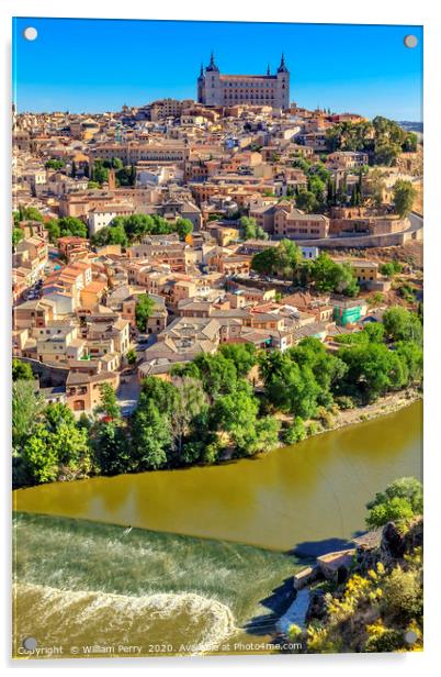 Alcazar Fortress Medieval City Tagus River Toledo  Acrylic by William Perry