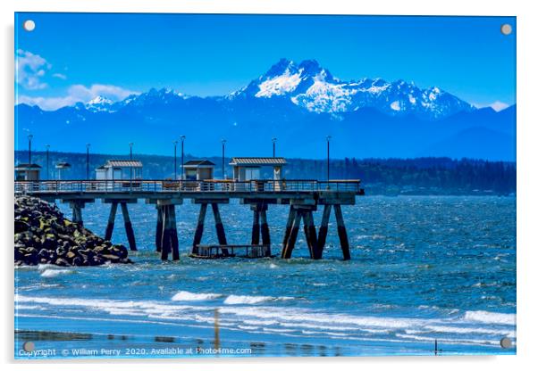 Mount Olympus Pier Olympic Mountains Beach Park Ed Acrylic by William Perry