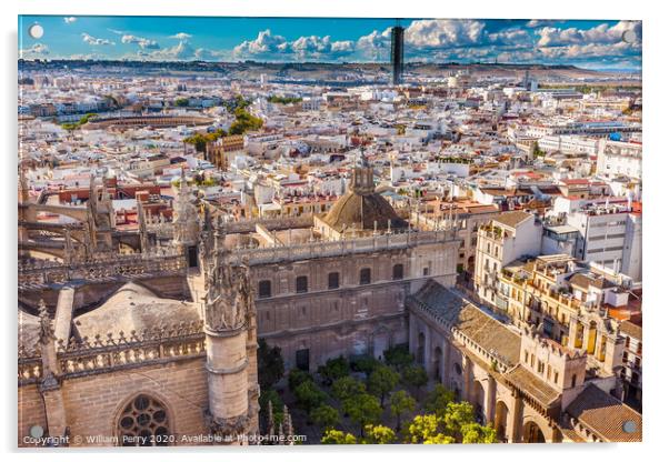 City View from Giralda Tower Seville Cathedral Garden Bull Ring Seville Spain Acrylic by William Perry