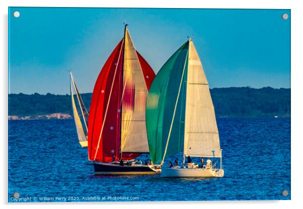 Sailboats Racing Padanaram Harbor Dartmouth Massachusetts Acrylic by William Perry