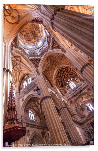 Stone Columns Statues Dome New Salamanca Cathedral Spain Acrylic by William Perry