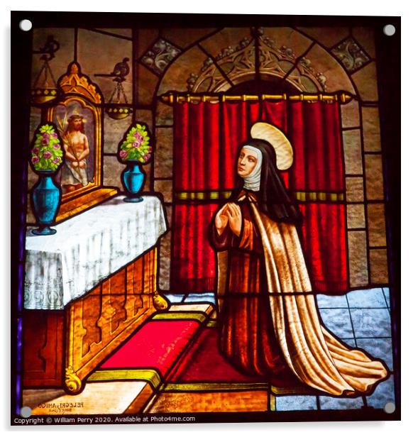 Saint Teresa Stained Glass Convento Santa Teresa Avila Castile Spain Acrylic by William Perry