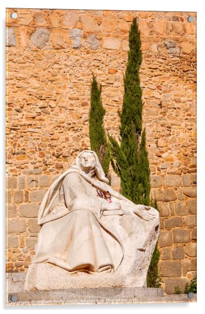 White Saint Teresa Statue Avila Castle Walls Arch Castile Spain Acrylic by William Perry