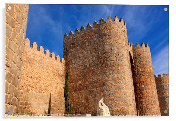 White Saint Teresa Statue Avila Castle Walls Castile Spain Acrylic by William Perry