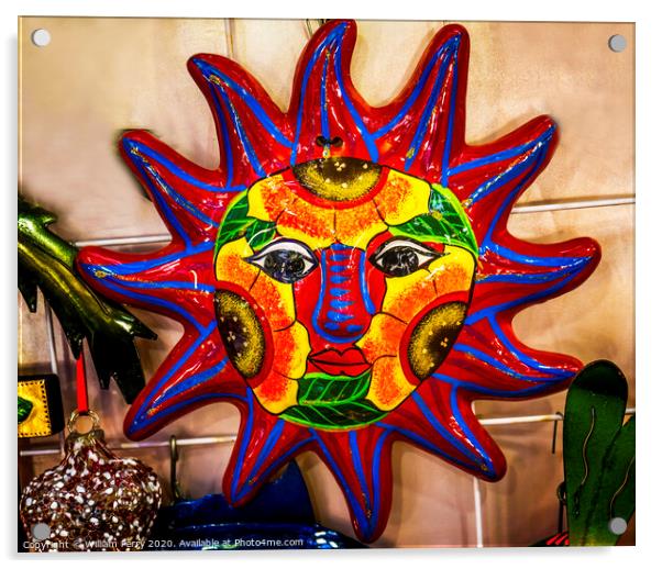 Colorful Mexican Ceramic Sun Los Cabos Mexico Acrylic by William Perry