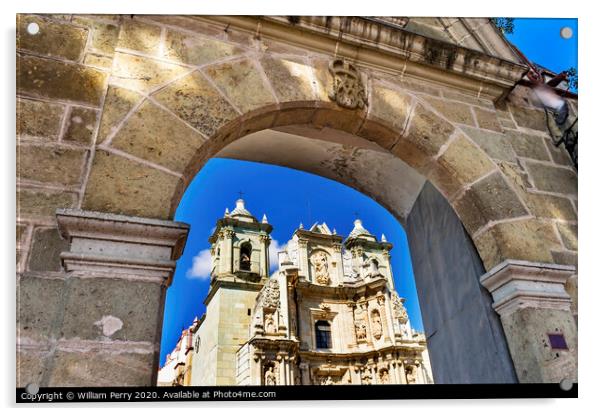 Stone Arch Basilica Our Lady Solitude Facade Church Oaxaca Mexico Acrylic by William Perry