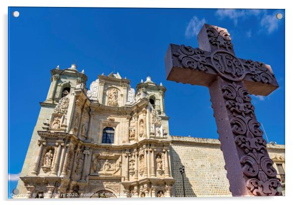 Stone Cross Basilica Our Lady Solitude Facade Church Oaxaca Mexico Acrylic by William Perry