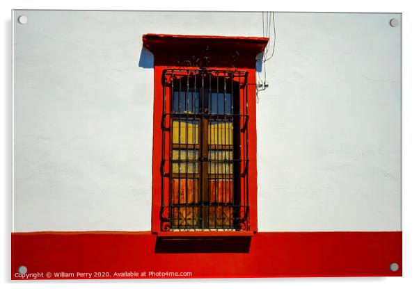 Colorful Mexican Red White Building Street Oaxaca Juarez Mexico Acrylic by William Perry