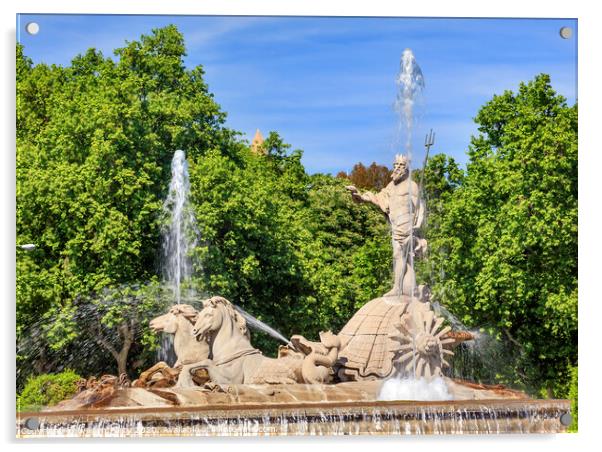 Neptune Chariot Horses Statue Fountain Madrid Spain Acrylic by William Perry