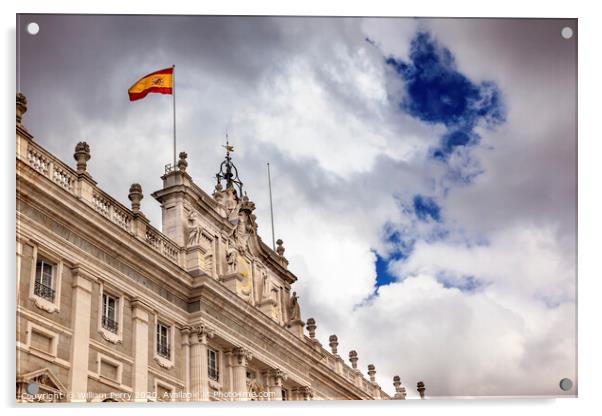 Royal Palace Clouds Sky Cityscape Spanish Flag Madrid Spain Acrylic by William Perry