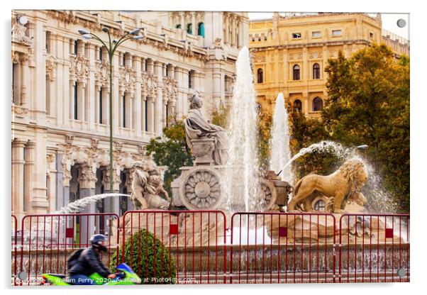 Cybele Chariot Lions Statue Fountain Plaza de Cibeles Madrid Spain Acrylic by William Perry