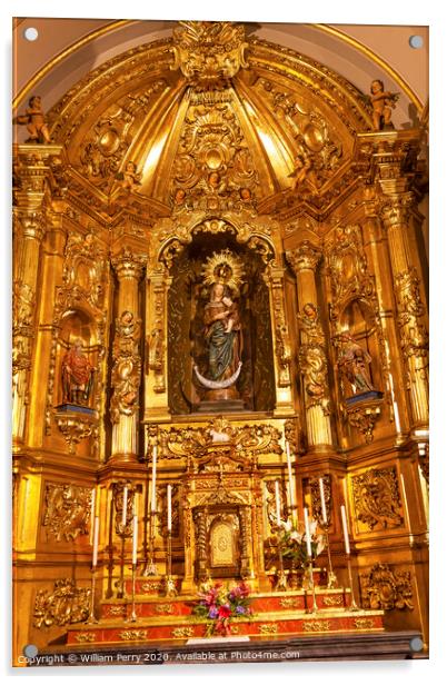 Basilica Golden Altar Mary Jesus Statue Santa Iglesia Collegiata de San Isidro Madrid Spain Acrylic by William Perry