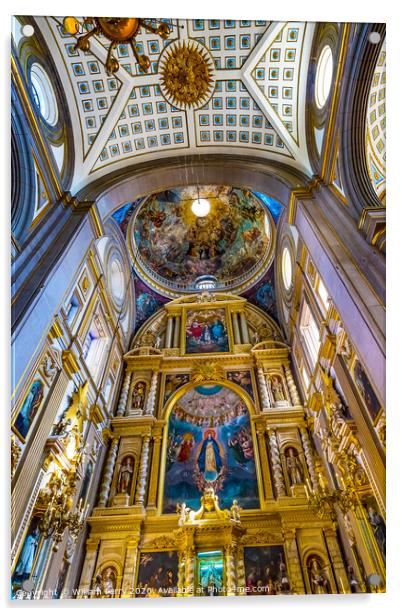 Colorful Ceiling Dome Mary Fresco Altar Puebla Cathedral Mexico Acrylic by William Perry