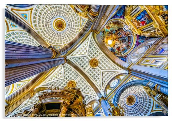 Basilica Altar Ornate Colorful Ceiling Puebla Cathedral Mexico Acrylic by William Perry