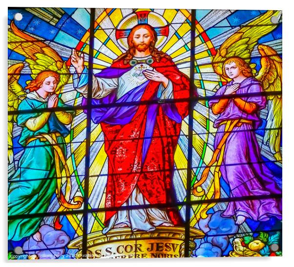 Coloful Jesus Resurrection Archangels Stained Glass Puebla Cathedral Mexico Acrylic by William Perry