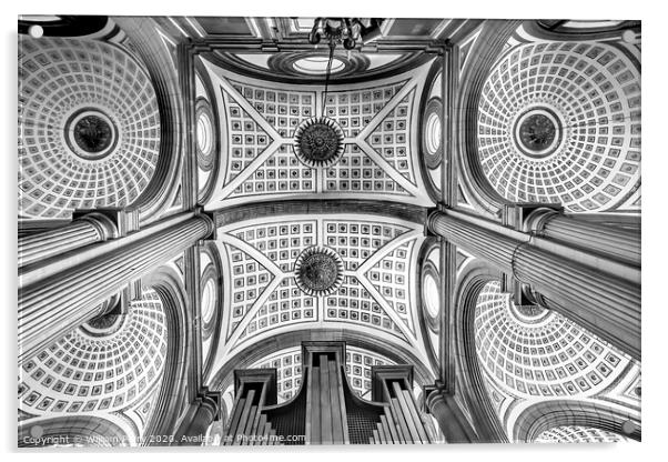 Black and White Basilica Ornate Ceiling Puebla Cathedral Mexico Acrylic by William Perry