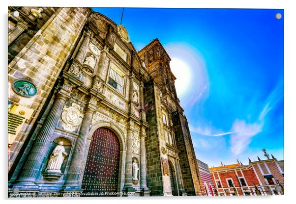 Sun Facade Outside Puebla Cathedral Mexico Acrylic by William Perry