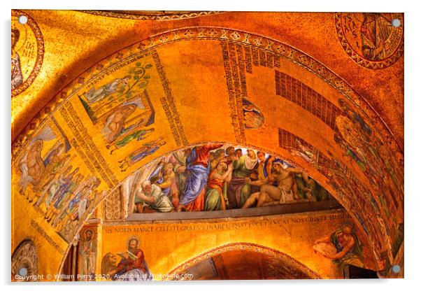Saint Mark's Basilica Arch Golden Mosaics Venice Italy Acrylic by William Perry