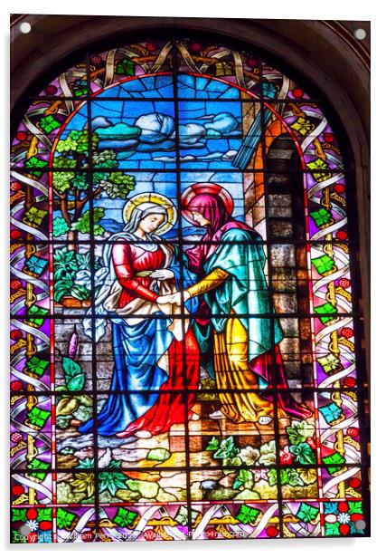 Visitation Mary Elizabeth Stained Glass San Francisco Grande Madrid Spain Acrylic by William Perry