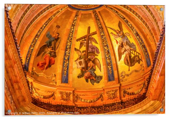Golden Frescos Dome San Francisco el Grande Madrid Spain Acrylic by William Perry