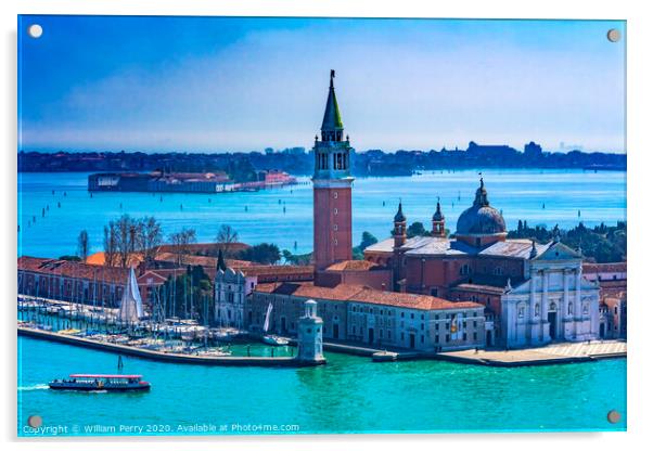 San Giorgio Maggiore Church Island Grand Canal Boats Venice Italy Acrylic by William Perry