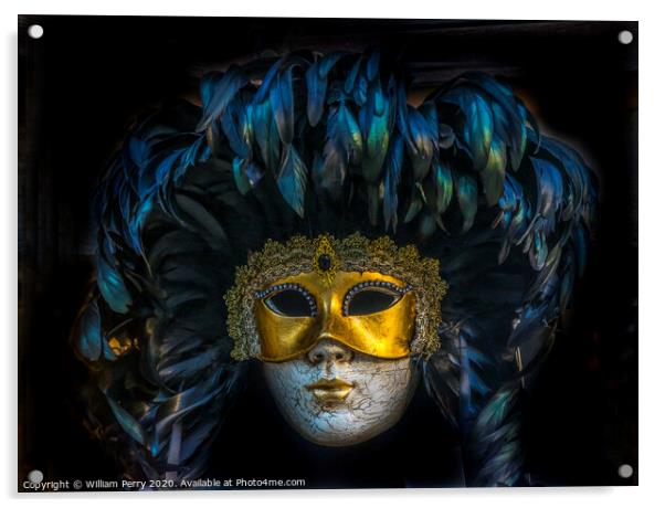 Black Venetian Mask Venice Italy Acrylic by William Perry