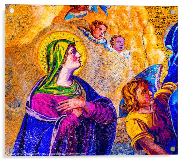 Virgin Mary Mosaic Saint Mark Cathedral Basilica Venice Italy Acrylic by William Perry