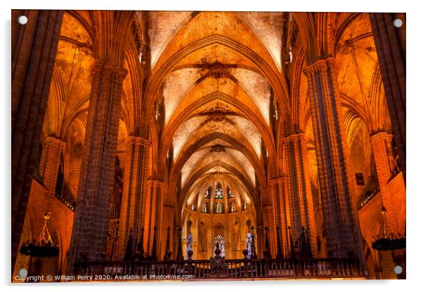 Gothic Catholic Barcelona Cathedral Basilica Stone Columns Catalonia Spain Acrylic by William Perry