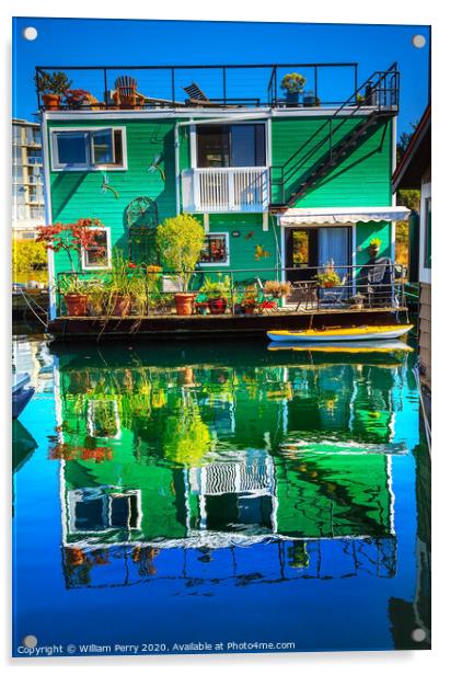 Green Houseboat Victoria Canada Acrylic by William Perry